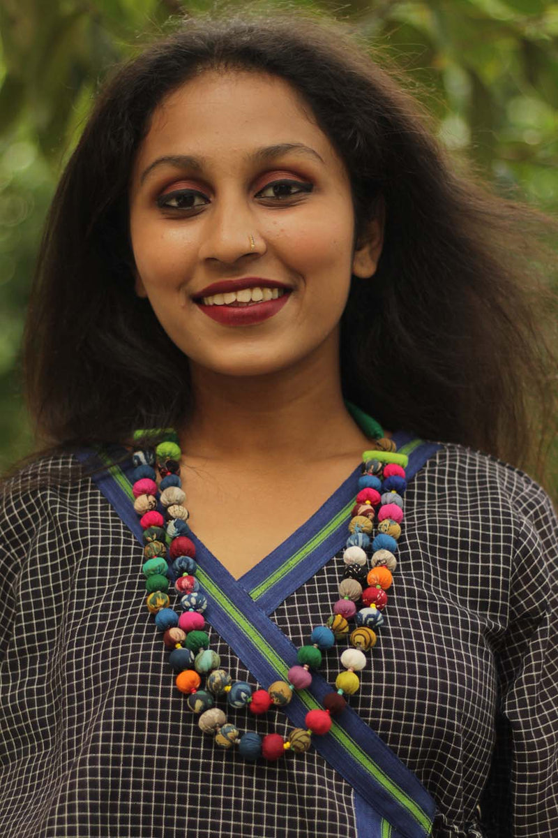 Two Strand Chindi Potli Necklace - Multi Colored