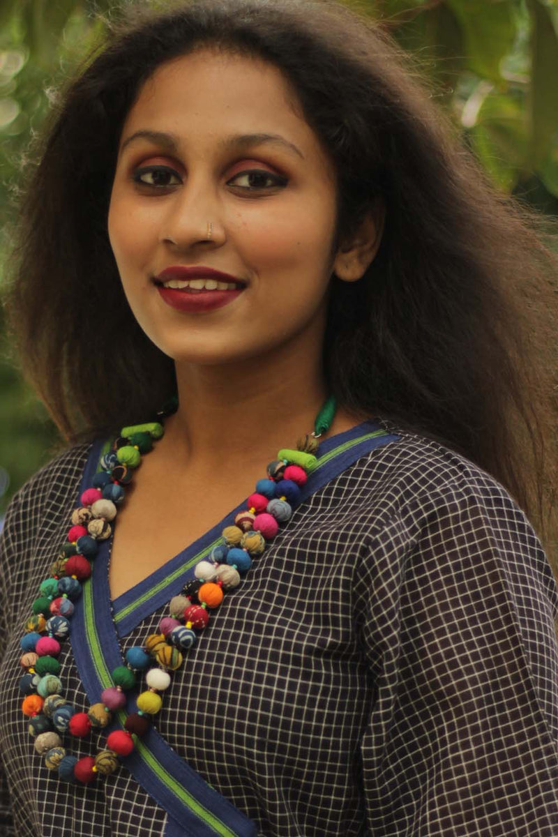 Two Strand Chindi Potli Necklace - Multi Colored