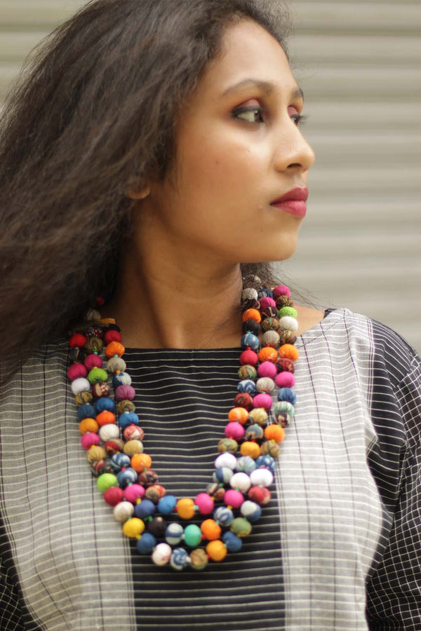 Three Strand Potli Necklace | Multi Colored