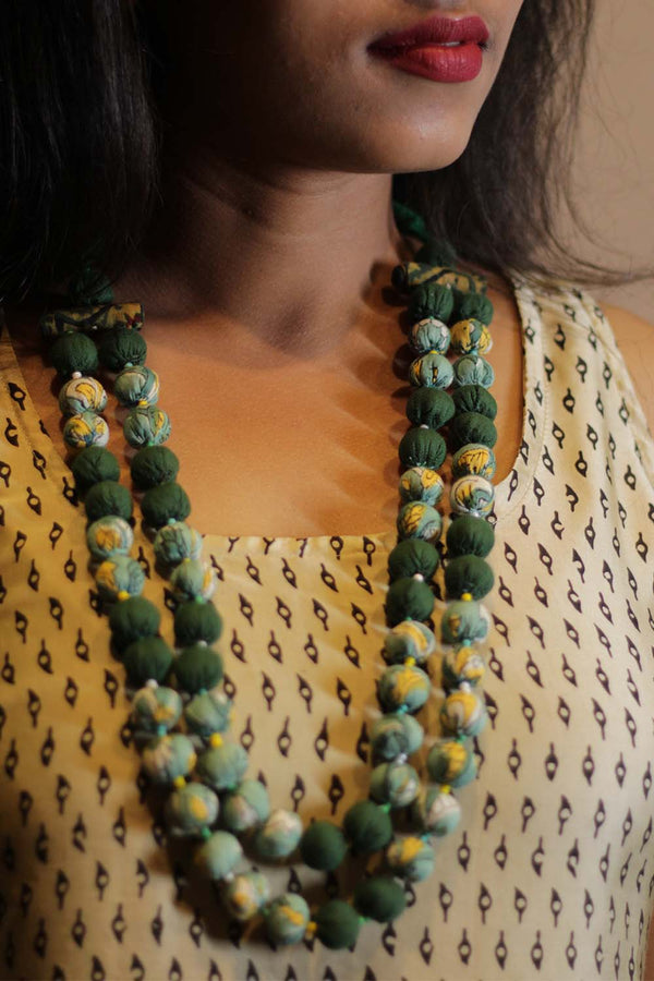 Two Strand Chindi Potli Necklace | Teal & Green