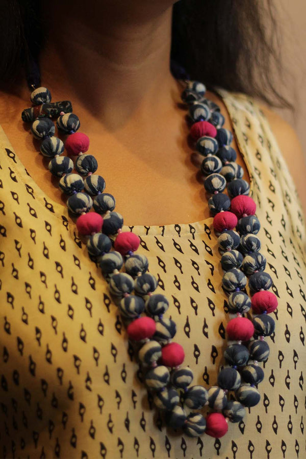 Two Strand Chindi Potli Necklace | Indigo & Pink