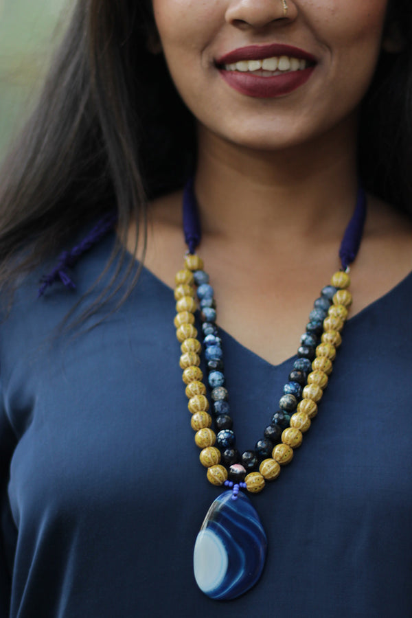 Necklace | Blue Agate beads & Yellow Ceramic Beads