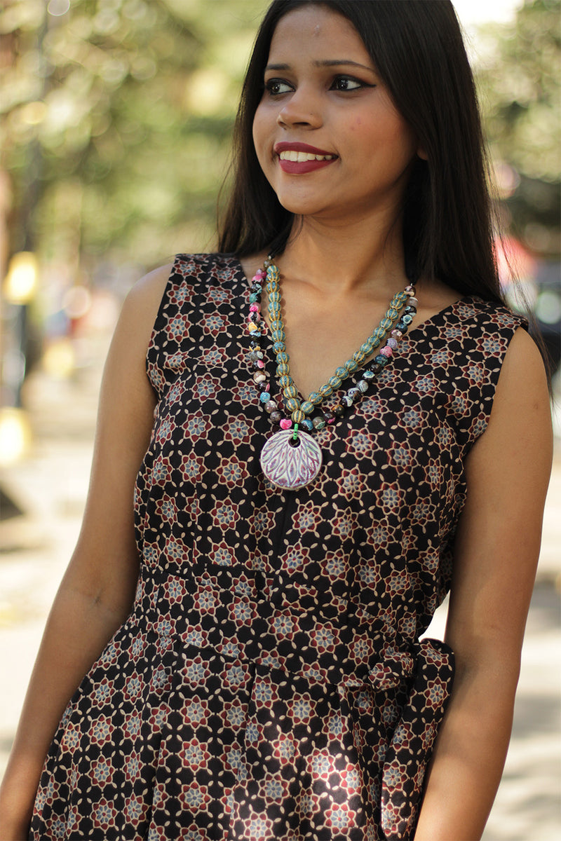 Necklace | Multicolour agates with Green & Yellow Ceramic & Agate beads