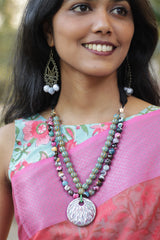Necklace | Multicolour agates with Green & Yellow Ceramic & Agate beads