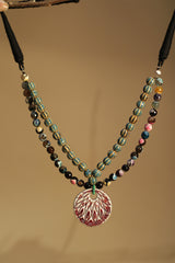 Necklace | Multicolour agates with Green & Yellow Ceramic & Agate beads