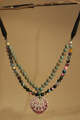 Necklace | Multicolour agates with Green & Yellow Ceramic & Agate beads