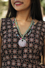 Necklace | Multicolour agates with Green & Yellow Ceramic & Agate beads