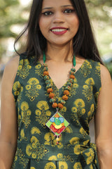 Chindi Necklace | Mustard & Green with Handpainted Ganesha pendant
