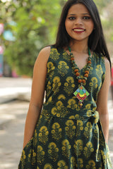 Chindi Necklace | Mustard & Green with Handpainted Ganesha pendant