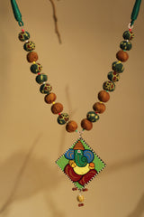 Chindi Necklace | Mustard & Green with Handpainted Ganesha pendant