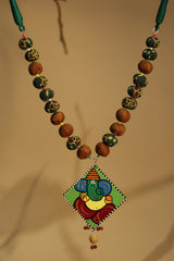 Chindi Necklace | Mustard & Green with Handpainted Ganesha pendant