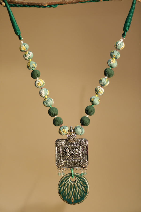 Tripti | Chindi Beads Necklace | Metal & Ceramic Pendant