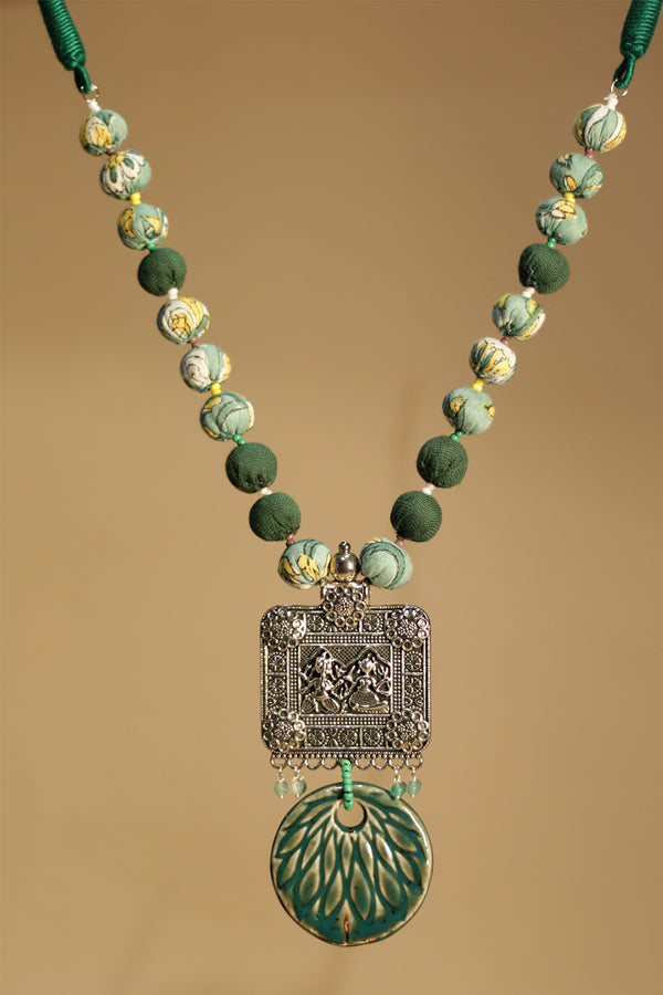 Tripti | Chindi Beads Necklace | Metal & Ceramic Pendant