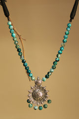 Necklace |Turquoise Agate beads with metal pendant