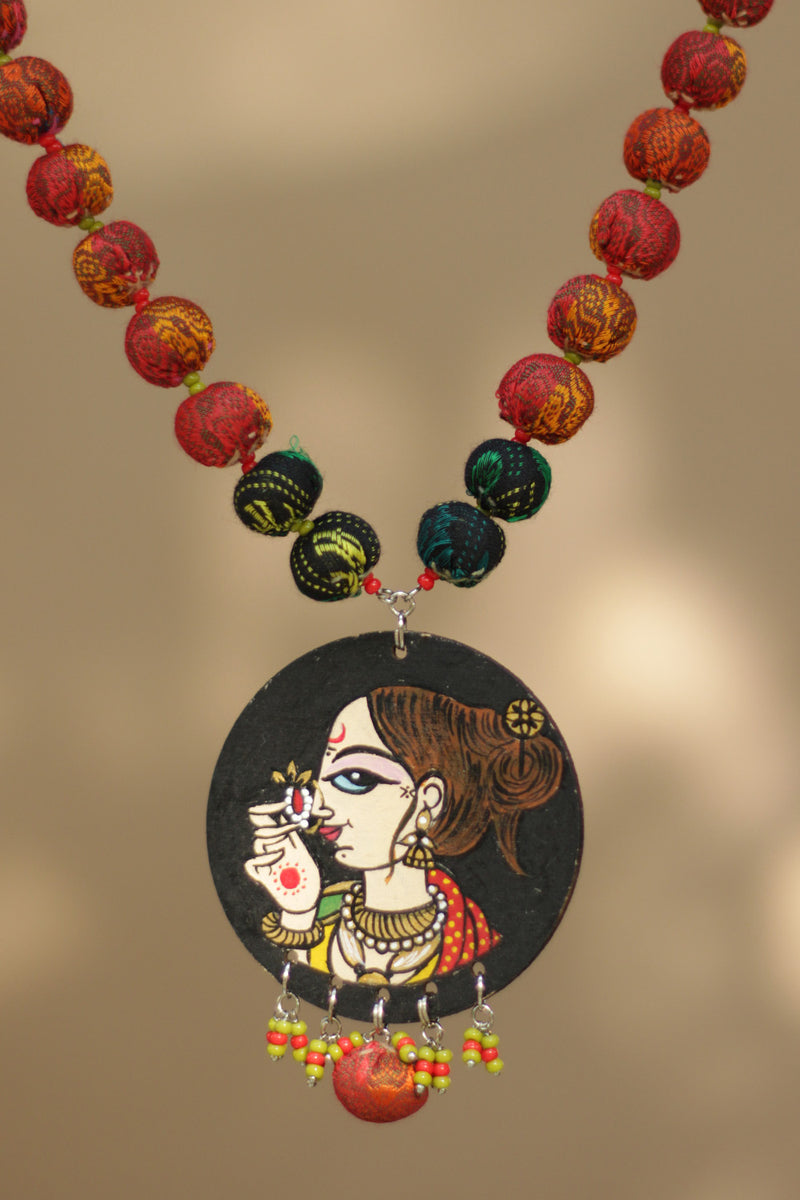 Chindi beads necklace | Orange Khunn Beads | Handpainted Pendant