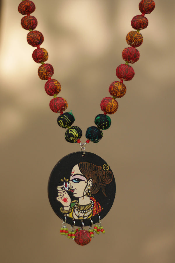 Chindi beads necklace | Orange Khunn Beads | Handpainted Pendant