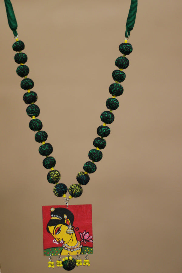 Chindi beads necklace | Green Khunn Beads | Handpainted Pendant