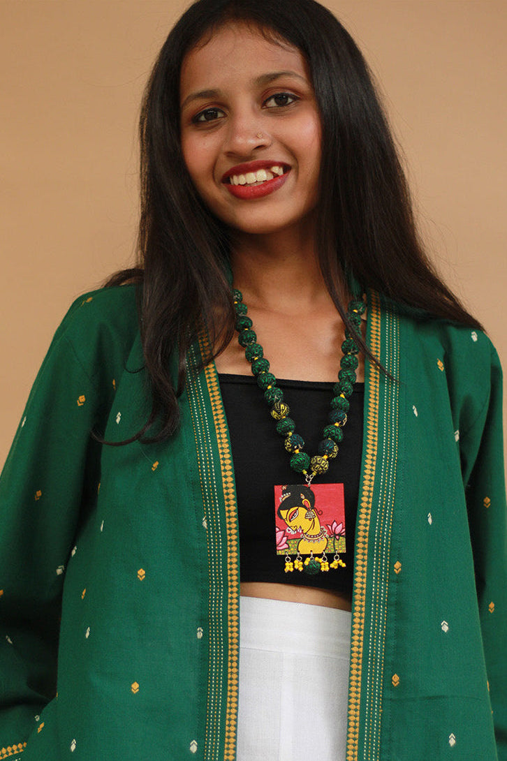 Rangili | Chindi beads necklace |  Red Handpainted Pendant