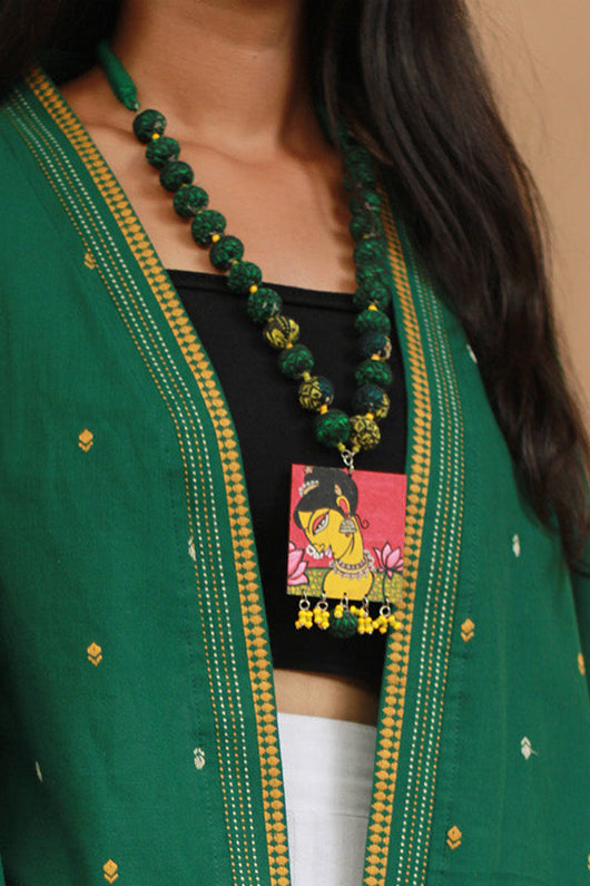 Rangili | Chindi beads necklace |  Red Handpainted Pendant
