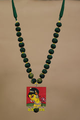 Rangili | Chindi beads necklace |  Red Handpainted Pendant
