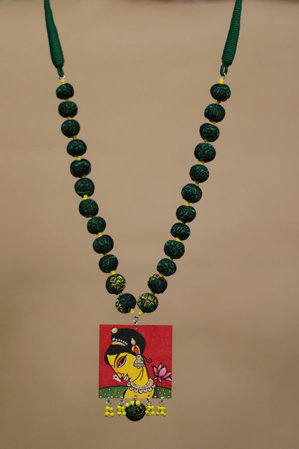 Chindi beads necklace |  Red Handpainted Pendant