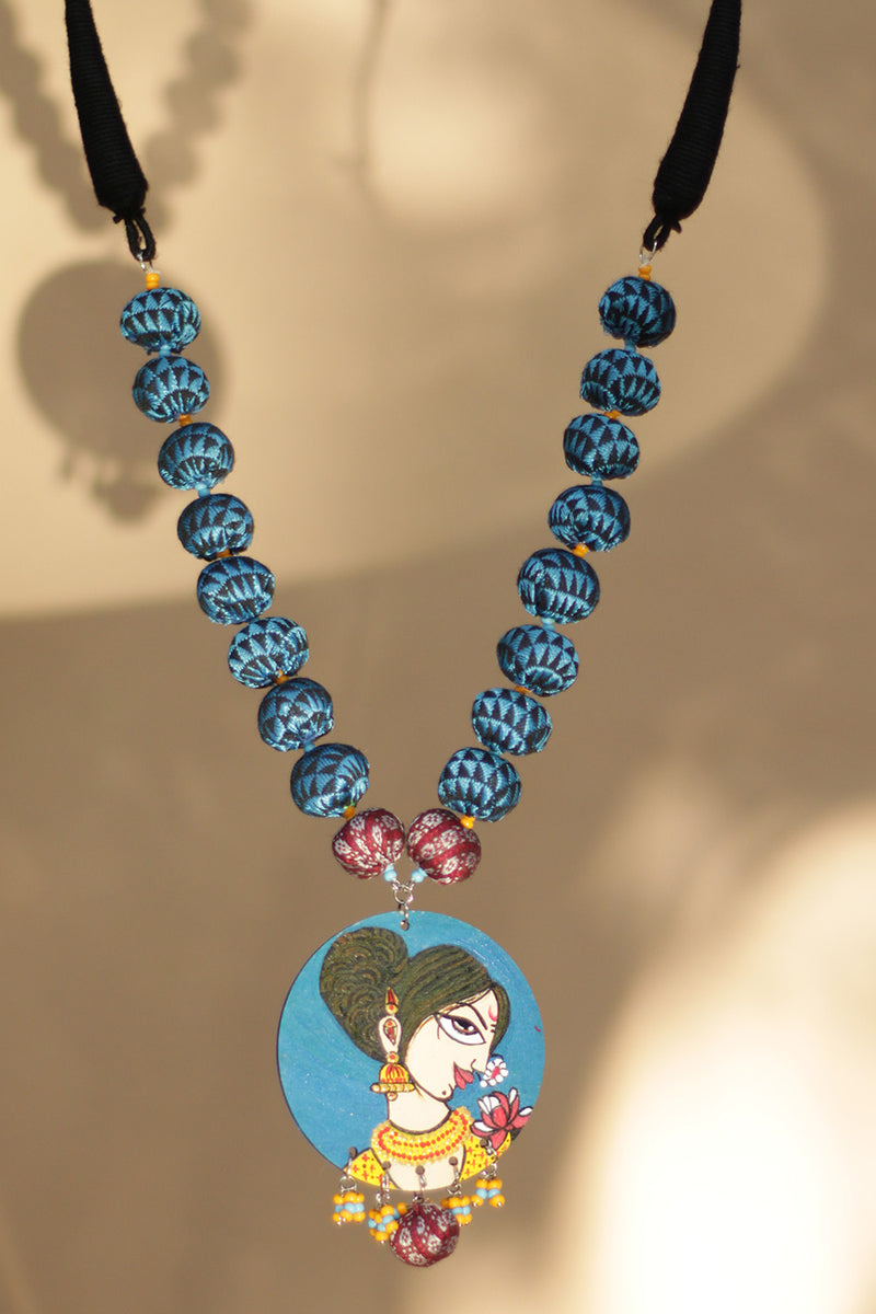 Chindi beads necklace | Azure Blue Khunn Beads | Handpainted Pendant