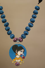Chindi beads necklace | Azure Blue Khunn Beads | Handpainted Pendant