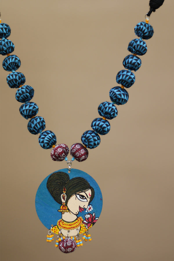 Chindi beads necklace | Azure Blue Khunn Beads |Handpainted Pendant