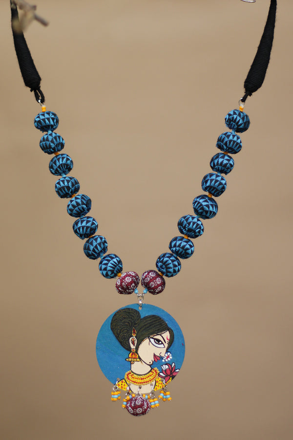 Chindi beads necklace | Azure Blue Khunn Beads |Handpainted Pendant