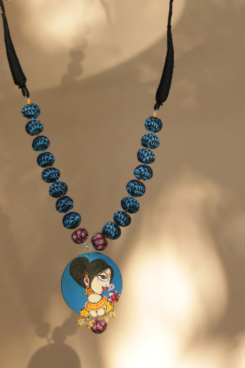 Rangili | Chindi beads necklace | Azure Beads & Handpainted Pendant