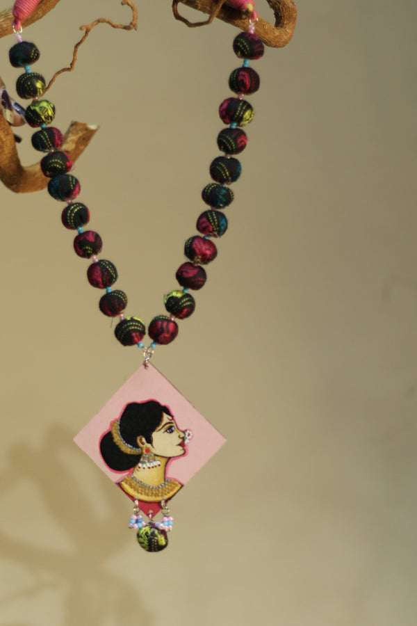 Rangili | Chindi beads necklace | Handpainted Pendant