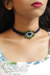 Komal | Crochet Choker Necklace | Aqua & Green