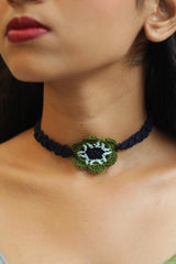Komal | Crochet Choker Necklace | Aqua & Green