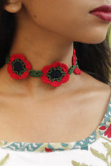 Komal | Crochet Choker Necklace| Red & Green