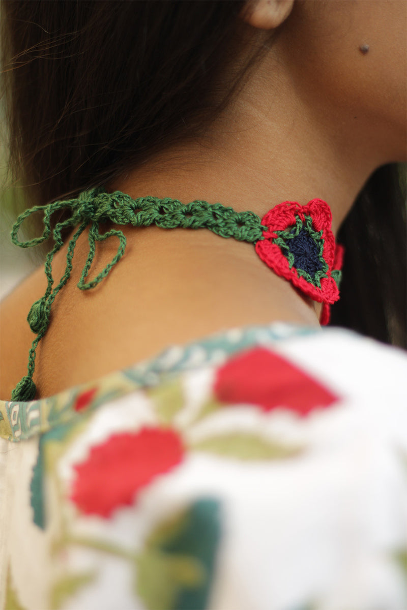 Komal | Crochet Choker Necklace| Red & Green