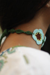 Komal | Crochet Choker Necklace| Aqua & Brown