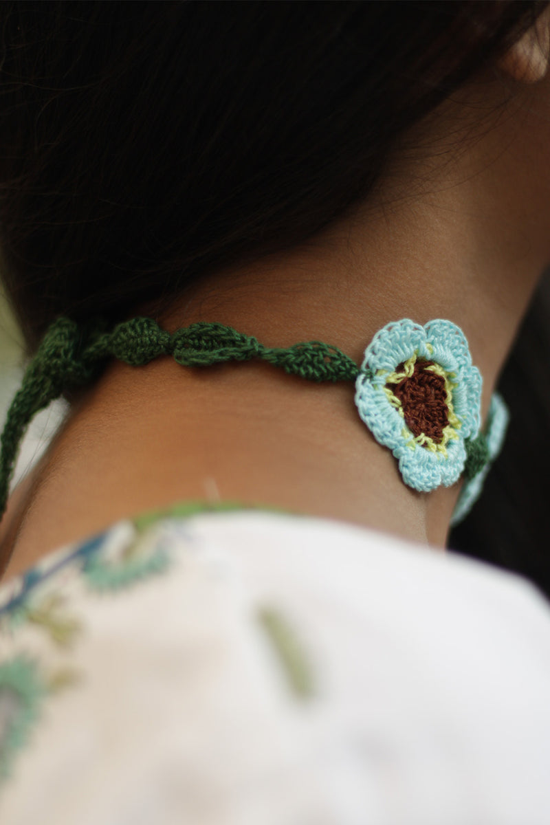 Komal | Crochet Choker Necklace| Aqua & Brown