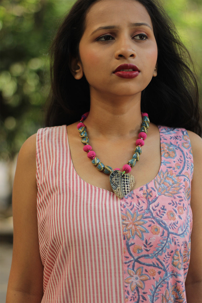 Necklace | Ceramic & Chindi beads | Heart pendant