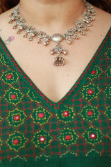 Nav Mayuri | Silver Necklace Set with Earrings