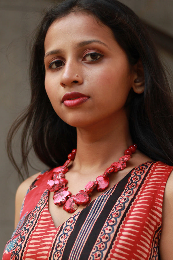 Necklace | Compressed Coral Beads | Red