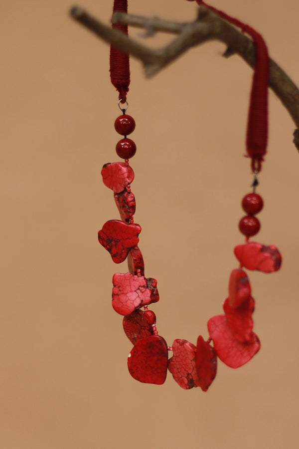 Necklace | Compressed Coral Beads | Red
