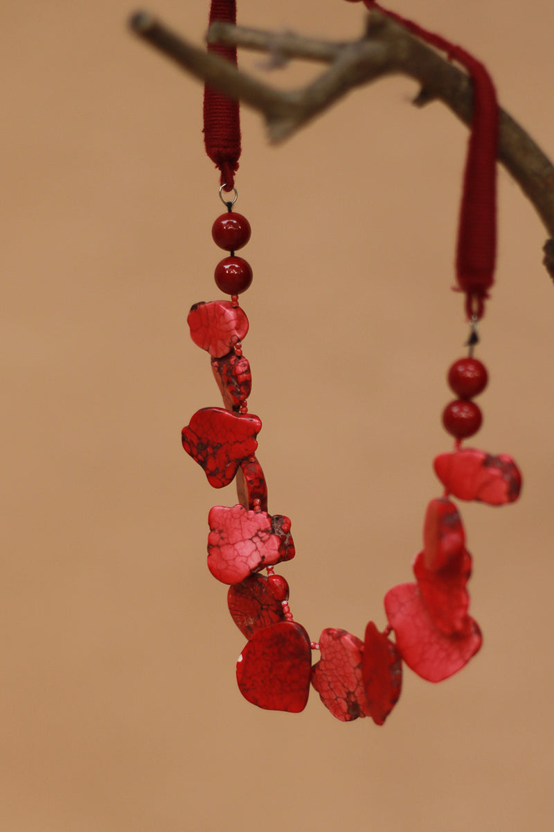 Necklace | Compressed Coral Beads | Red