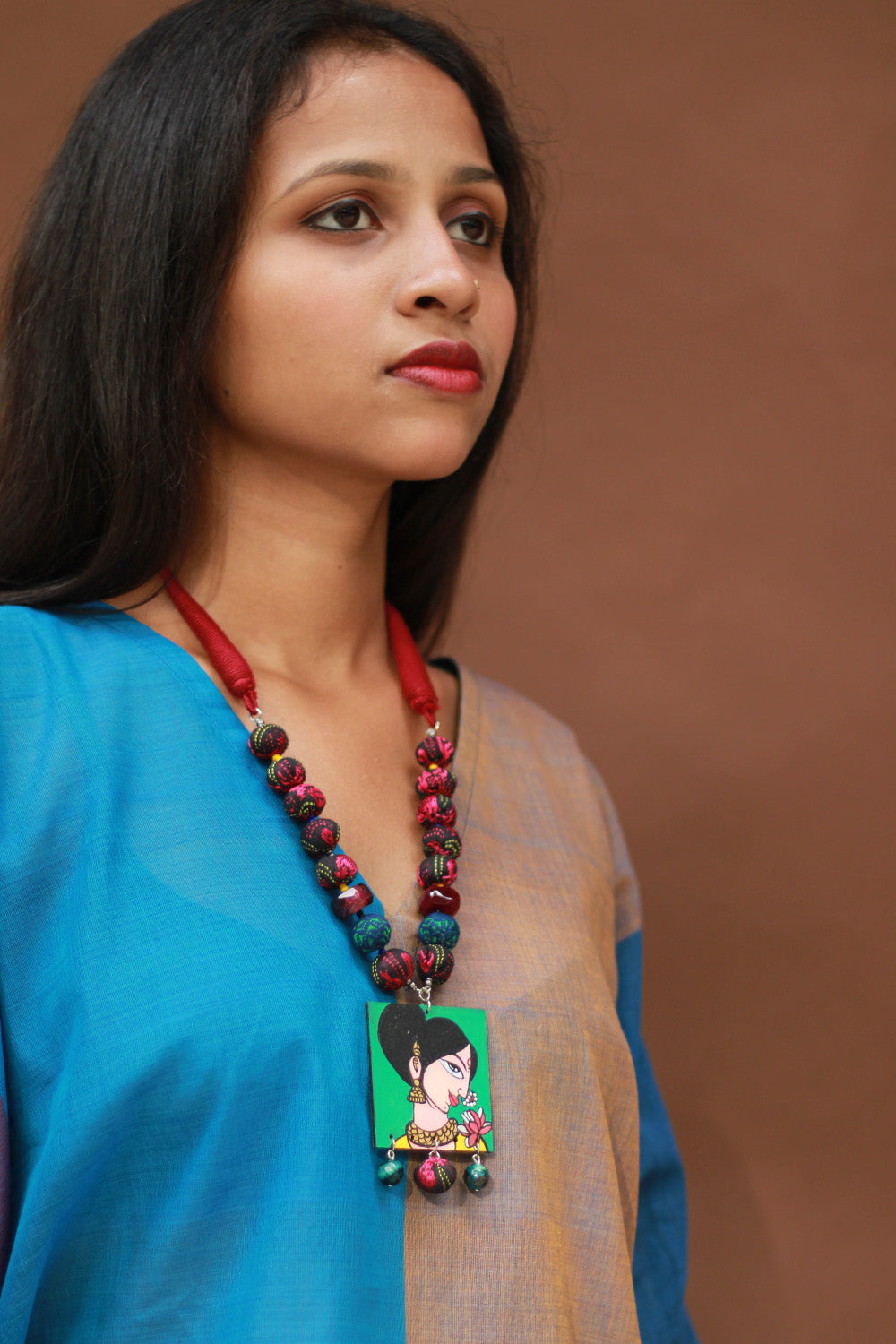Rangili | Chindi Beads Necklace | Handpainted Pendant