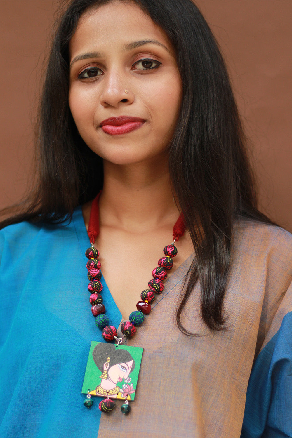 Rangili | Chindi Beads Necklace | Handpainted Pendant