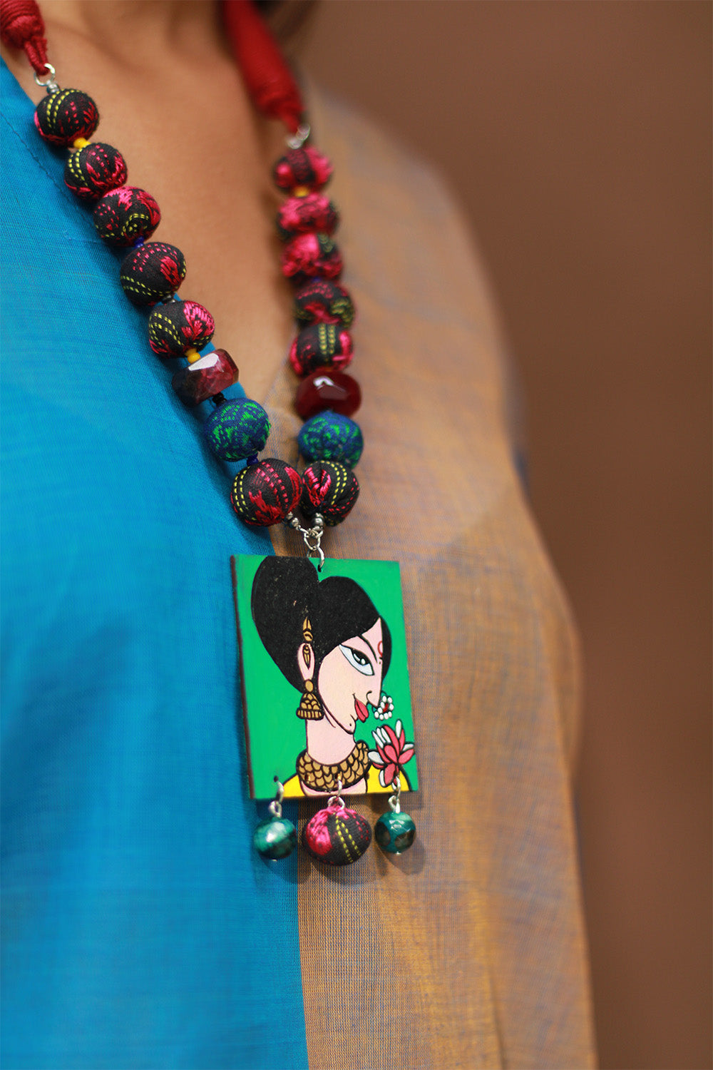 Rangili | Chindi Beads Necklace | Handpainted Pendant