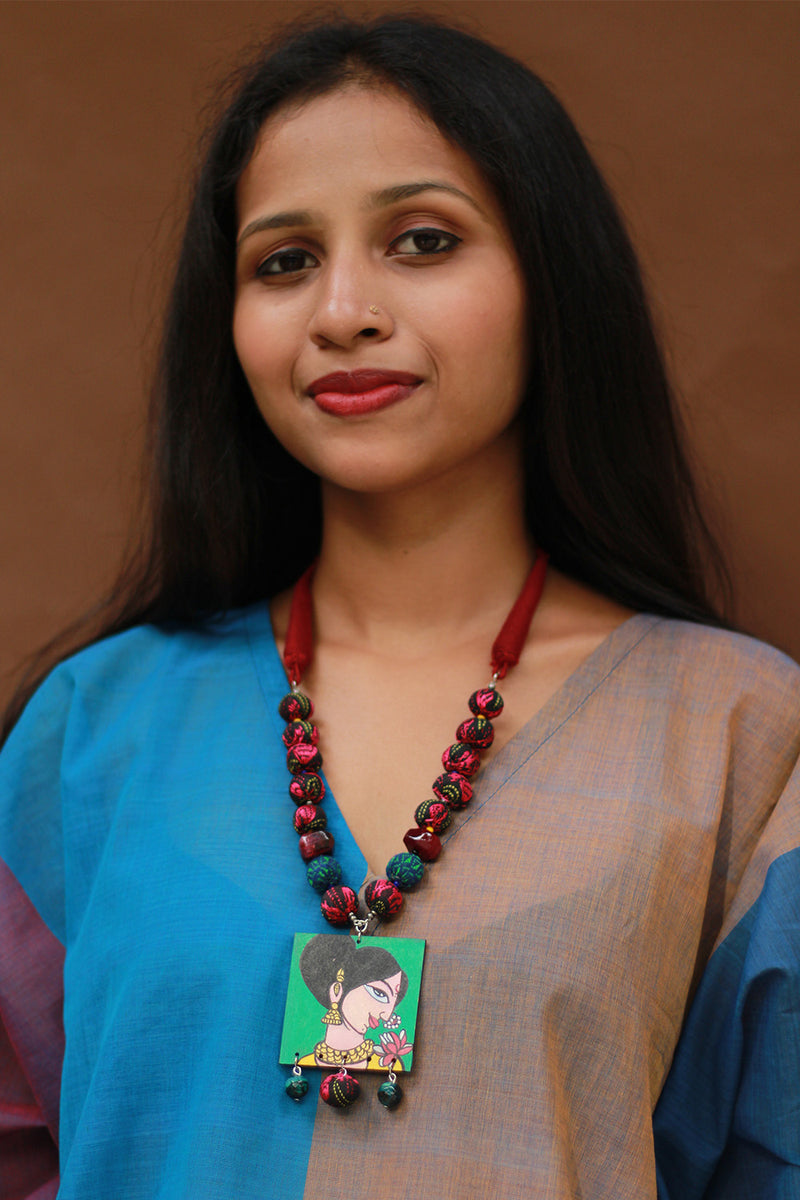 Rangili | Chindi Beads Necklace | Handpainted Pendant