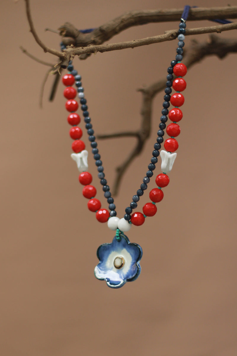 Ceramic Necklace | Indigo Flower
