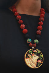 Rangili | Chindi Beads Necklace | Hand-block Pendant