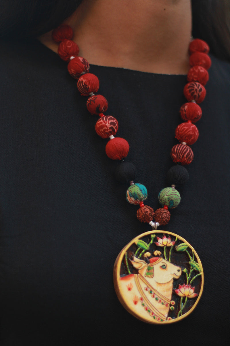Rangili | Chindi Beads Necklace | Hand-block Pendant