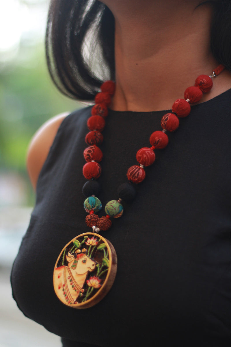 Rangili | Chindi Beads Necklace | Hand-block Pendant